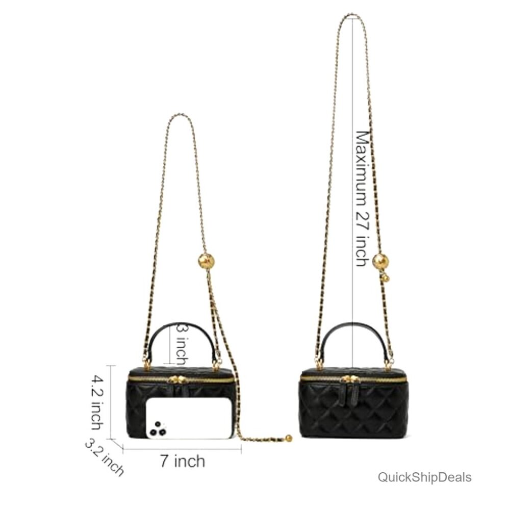 Small Quilted Leather Crossbody Bag With Chain Strap Mini Top Handle Purse - Picture 5 of 7